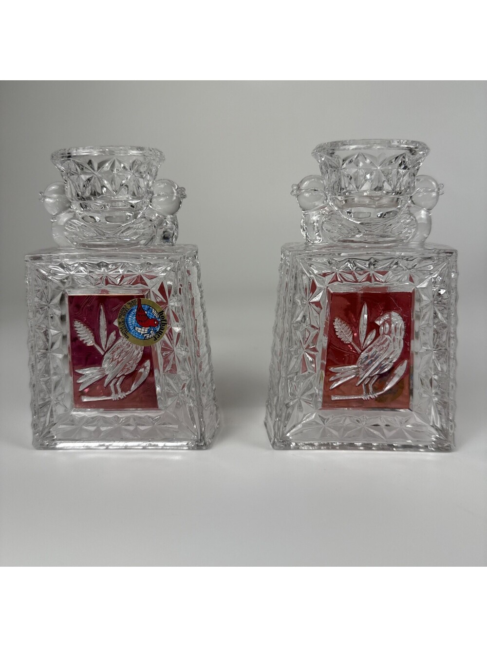 Vintage Hofbauer Byrdes Lead Crystal Taper Candlestick Holders Pair Czech